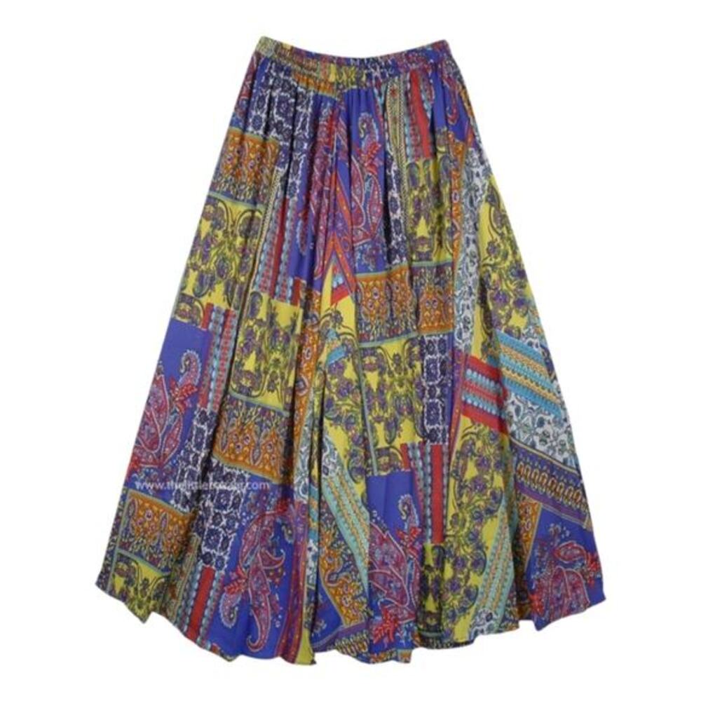 Patchwork Super Flowy New boutique full maxi skirt blue‎ yellow plus Size 2X New